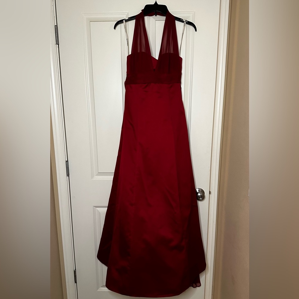 David’s Bridal Chiffon Halter Bridesmaid Dress or Prom - Red Satin size 6
